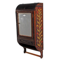 Fine Tramp Art Folk Art Wall Cabinet with Painted Floral Sides