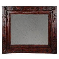 Bold Tramp Art Mirror Frame with Hearts and Unusual Carvings