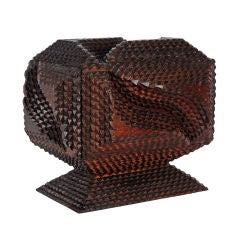 Fine Tramp Art Pedestal Box with Swirling Designs