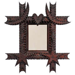 Tramp Art Mirror Frame with Stars, Half Moons and a Heart