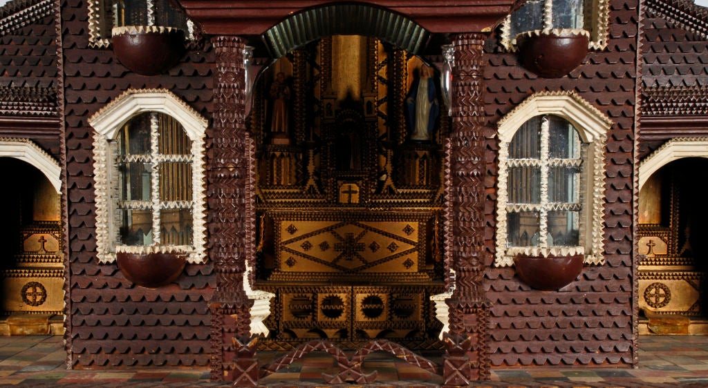Folk Art / Tramp Art Model Church  - Took 30 Years to Build In Excellent Condition For Sale In Manalapan, NJ