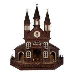 Folk Art / Tramp Art Model Church  - Took 30 Years to Build