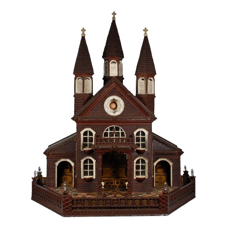 Folk Art / Tramp Art Model Church  - Took 30 Years to Build For Sale