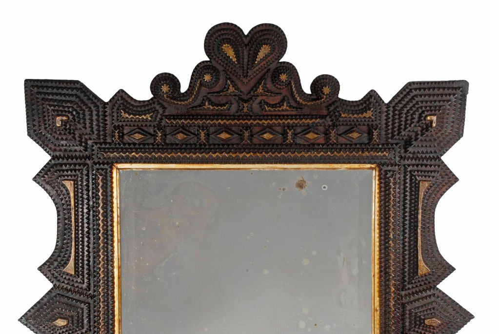 Robust Fancy Tramp Art Hall Mirror w Hearts & Floral Decoration