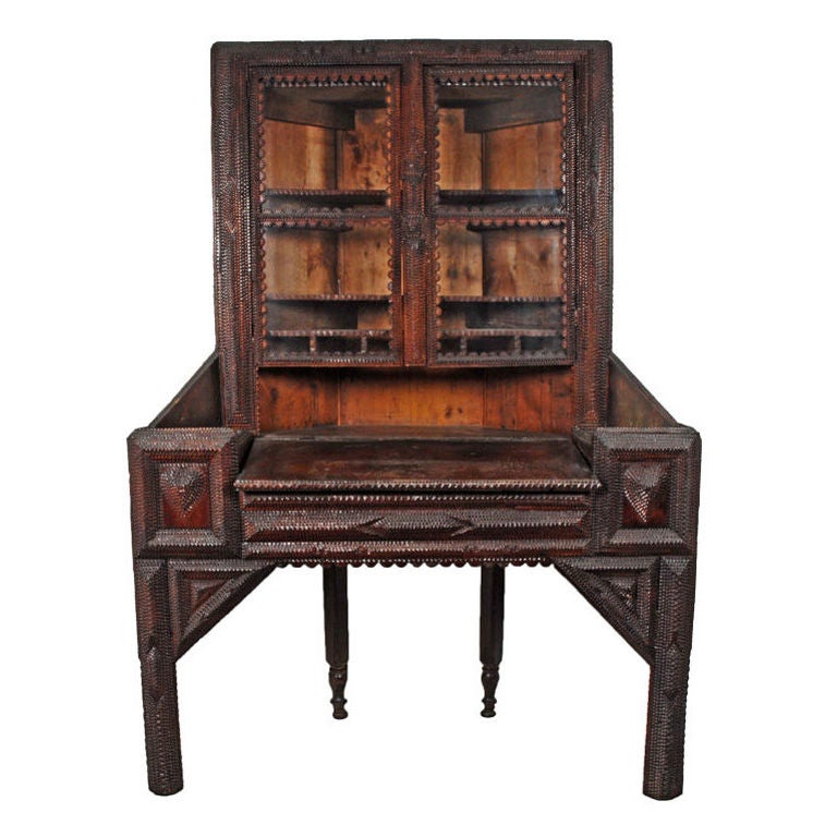 'Objects of Desire' Tramp Art Corner Secretary Cupboard Hearts For Sale