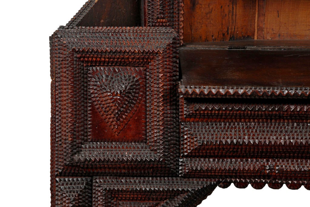 19th Century 'Objects of Desire' Tramp Art Corner Secretary Cupboard Hearts For Sale