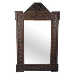 Antique Robust Tramp Art Mirror Frame with an Apex Star Decorated Top