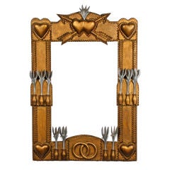 Fine Gilded Tramp Art Frame with Hearts, Arrows and Flowers