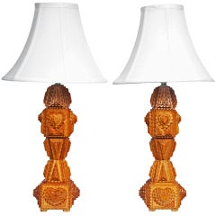 Pair Of Tramp Art Lamps With Hearts