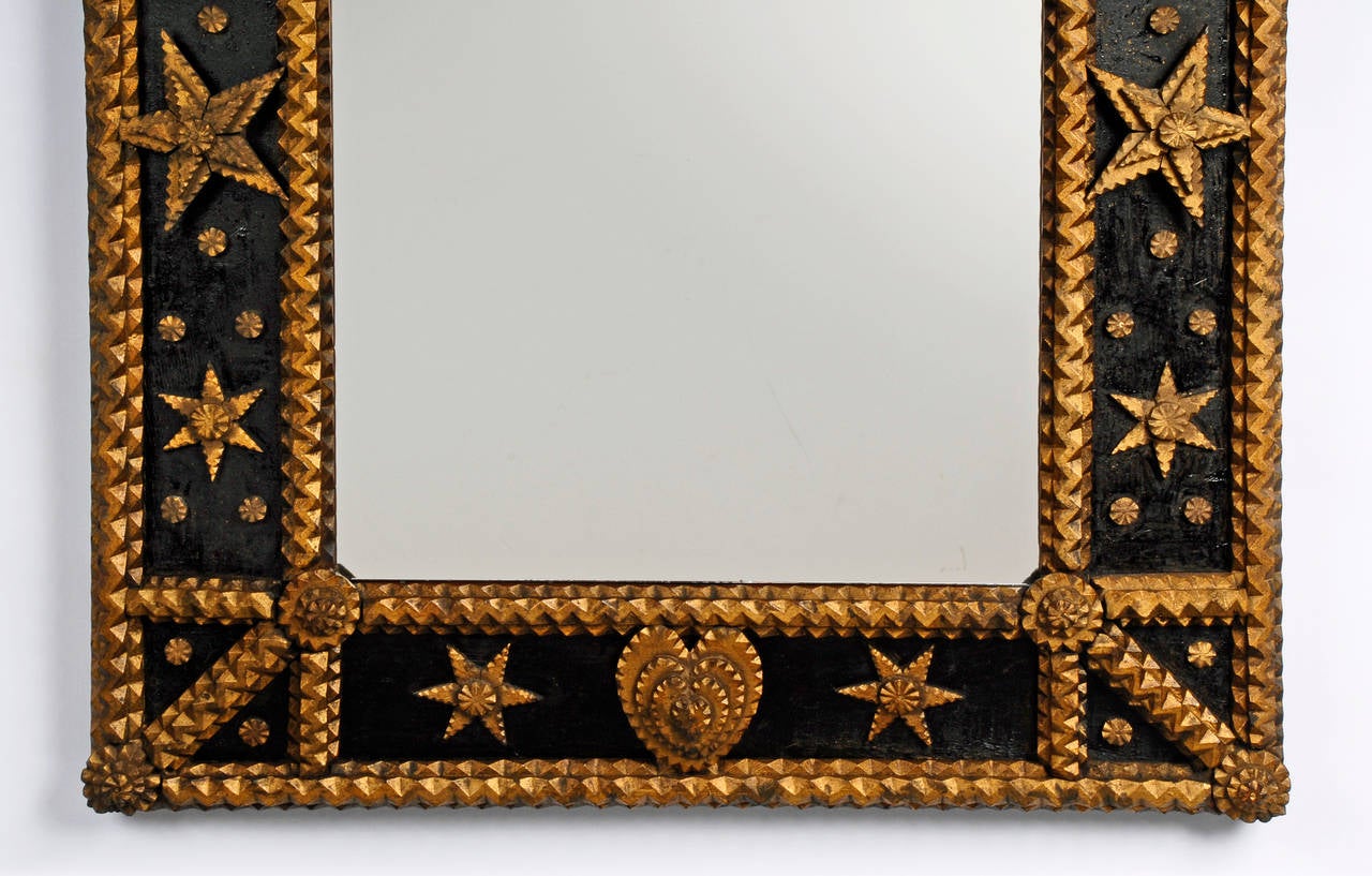 American Painted Tramp Art Mirror with Stars