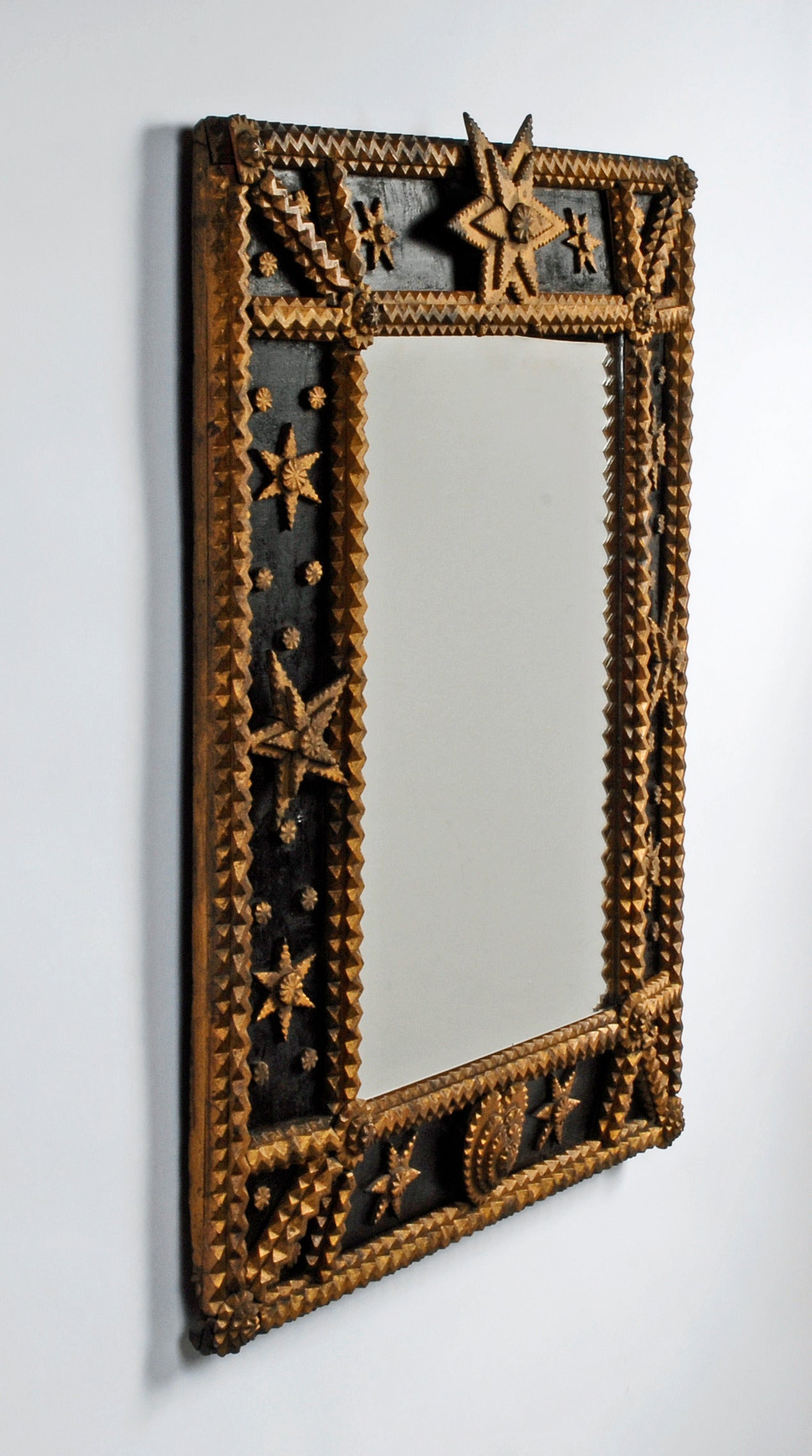 Early 20th Century Painted Tramp Art Mirror with Stars