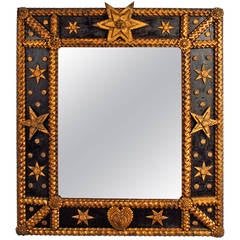 Painted Tramp Art Mirror with Stars