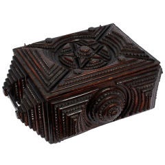 Antique Fine Tramp Art Star Topped Box with Handles Illustrated in Book