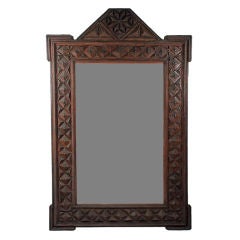 Antique Fine Robust Tramp Art Mirror with Star Apex Top