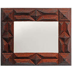 Tramp Art Mirror Frame with Diamond Design