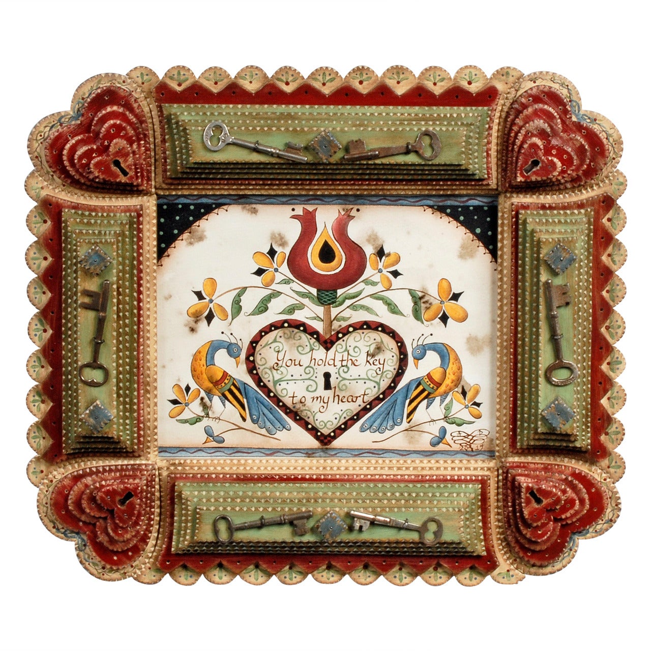 'Key to My Heart' Tramp Art Frame by Angie Dow For Sale