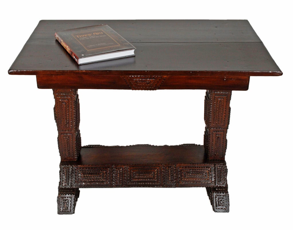 Fine Tramp Art Library or ConsoleTable with Shelf