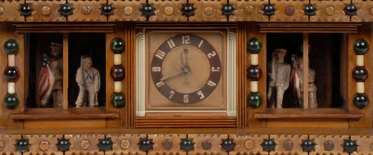 Folk Art Tramp Art House Shaped Shelf Clock