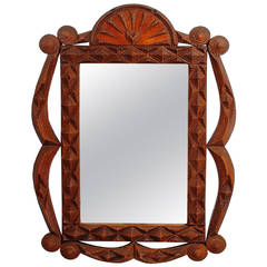 Antique Fluid Tramp Art Mirror with Fan Top