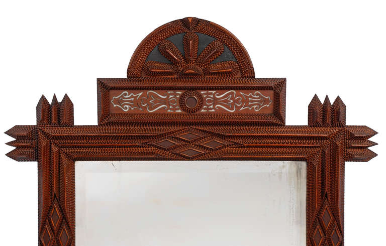 American Fanciful Robust Mirror with House Shaped Companion Shelf For Sale
