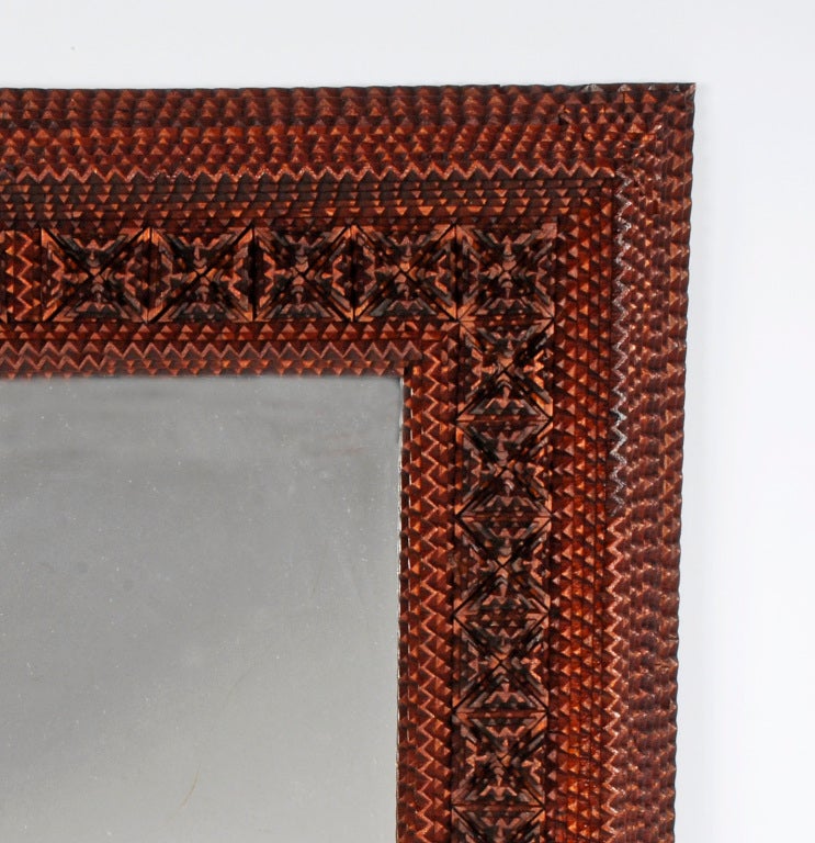Tramp Art Mirror Frame with Geometric Patterning