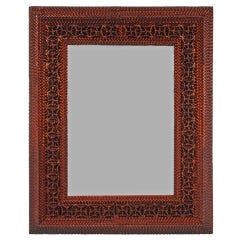 Tramp Art Mirror Frame with Geometric Patterning