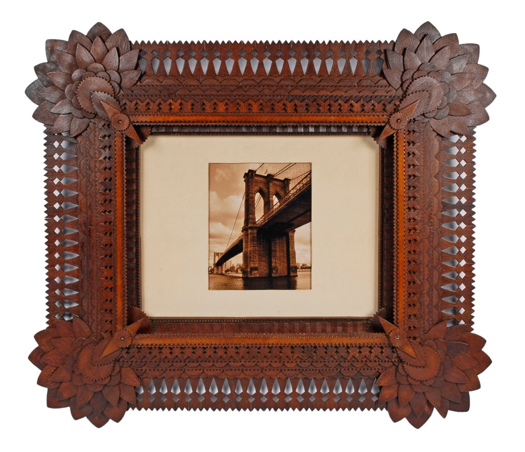 Superb Sunflower Cornered Tramp Art Folk Art Frame at 1stDibs