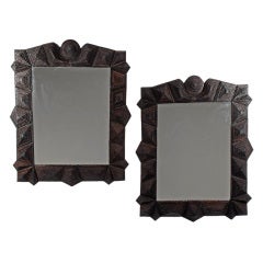Pair of Tramp Art Mirrors with Fan Corners Heavily Detailed