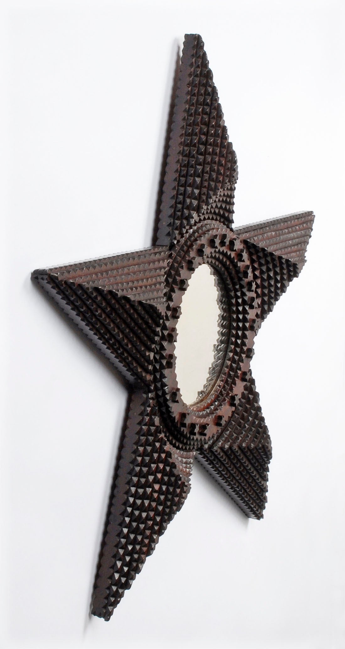 Late 19th Century Large Star Shaped Tramp Art Mirror, 1890s