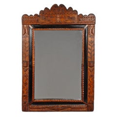 Tramp Art Mirror Frame with Fine Carved Embellishments