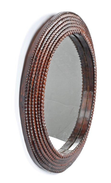 Circular Tramp Art Mirror Frame