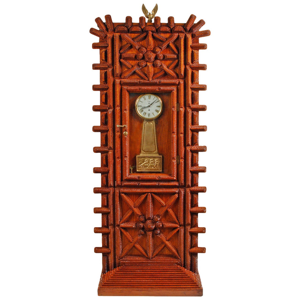 Striking Tramp Art Grandfather Clock For Sale at 1stDibs