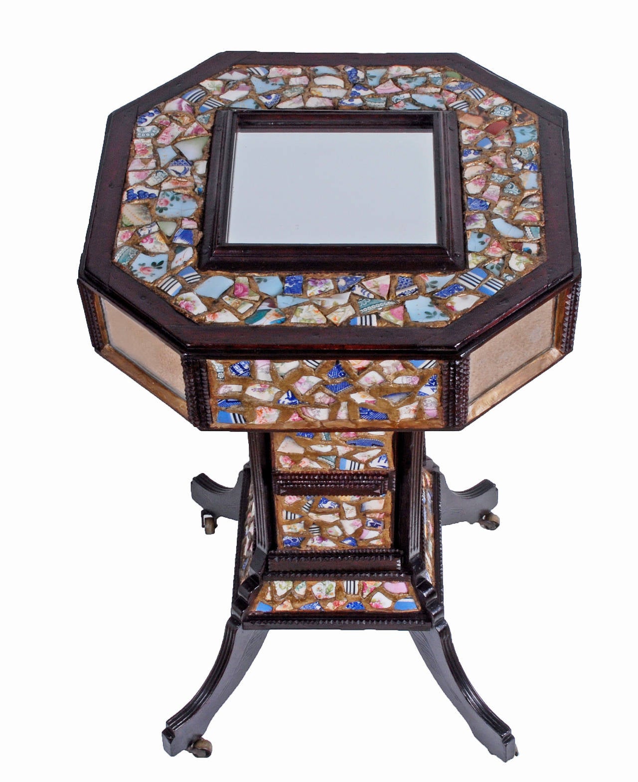 Mosaic Chard Tramp Art Stand with Secret Compartment In Excellent Condition For Sale In Manalapan, NJ