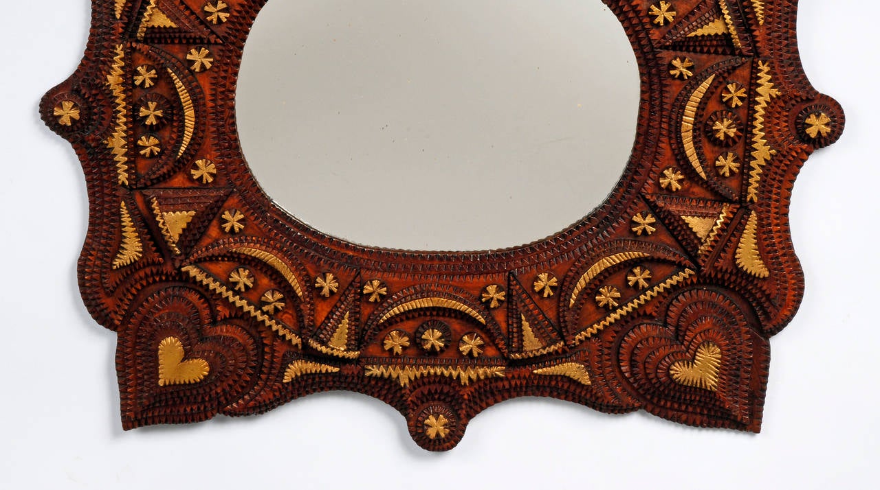 Late 19th Century Superb Tramp Art Mirror with Hearts For Sale