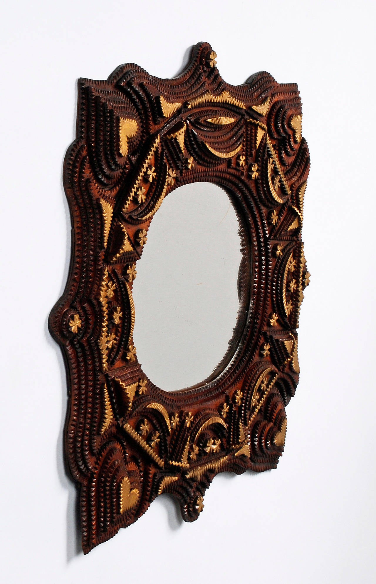 Superb Tramp Art Mirror with Hearts For Sale 3