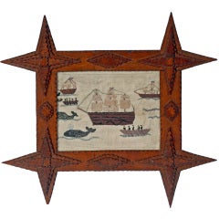 Sampler with Nautical Theme in Tramp Art Frame
