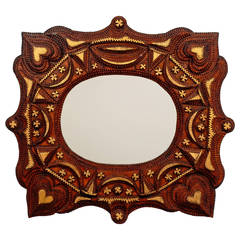Superb Tramp Art Mirror with Hearts