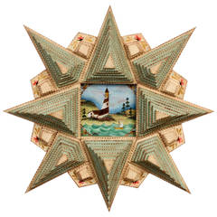 Star-Shaped Tramp Art Frame with Painting by Angie Dow