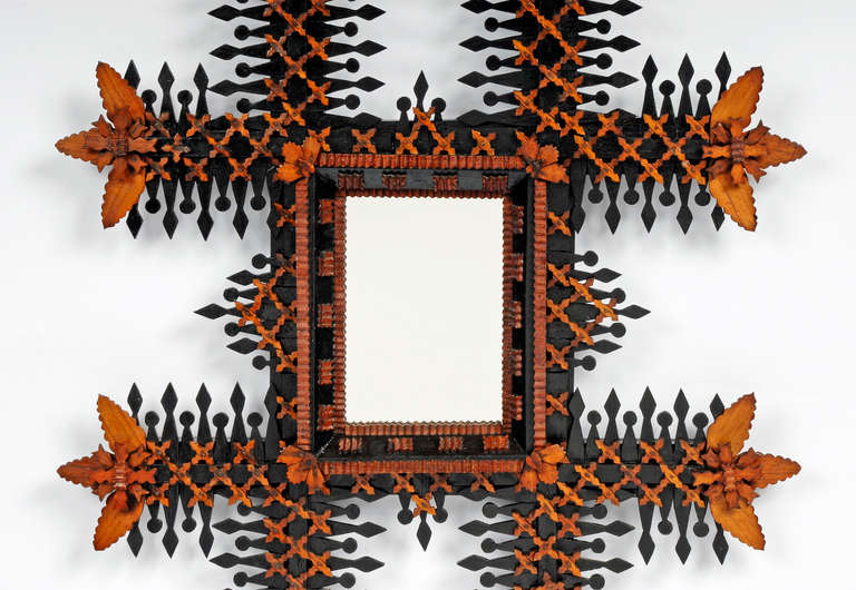 American Fine Inspired Tramp Art Mirror with Points Surround