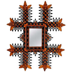 Fine Inspired Tramp Art Mirror with Points Surround