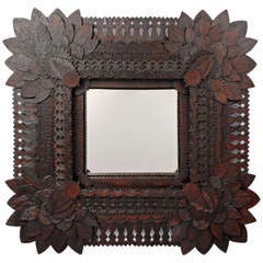 'Sunflower' Tramp Art Mirror with Tulip Edges