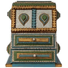 Painted Tramp Art Chest with Hearts