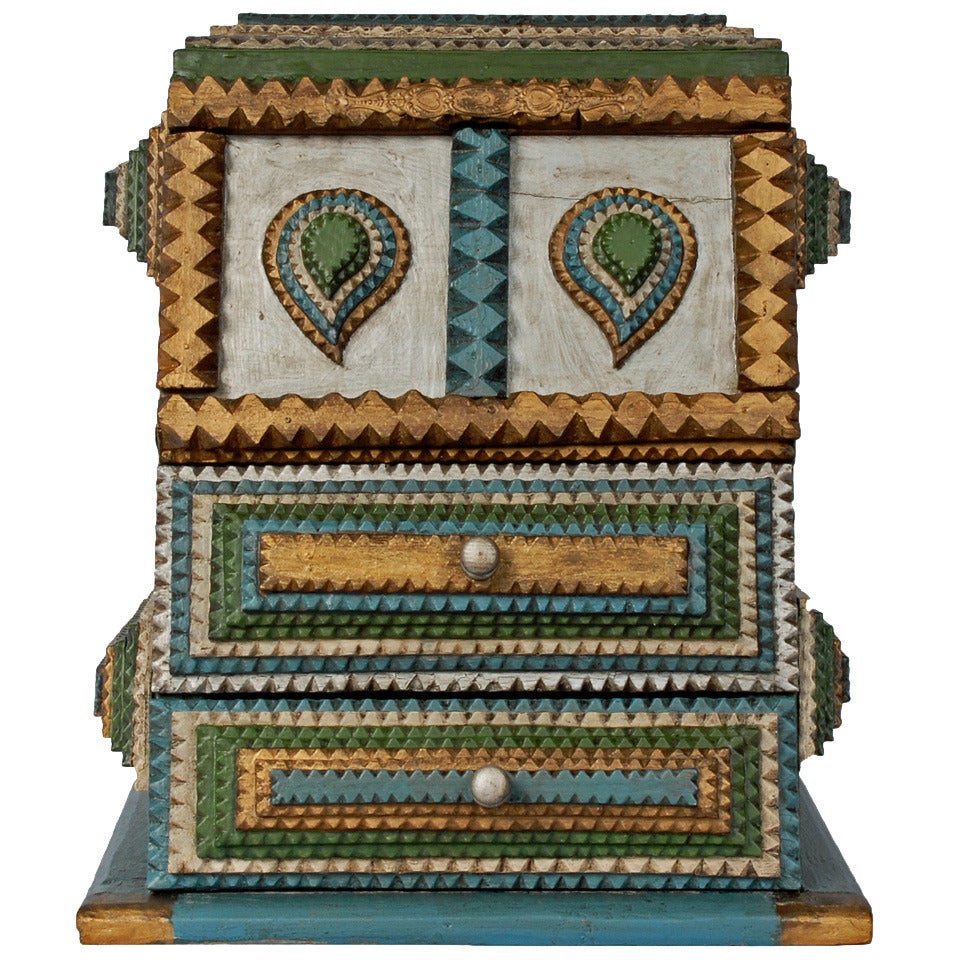 Painted Tramp Art Chest with Hearts