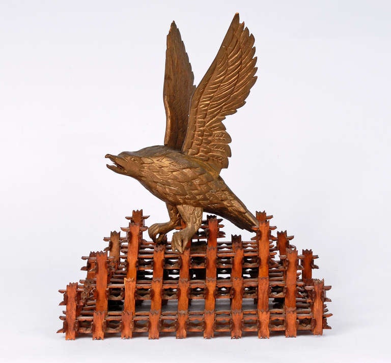 Folk Art Carved Eagle on a Crown of Thorns Stand Signed 'P. Herzman 1893′