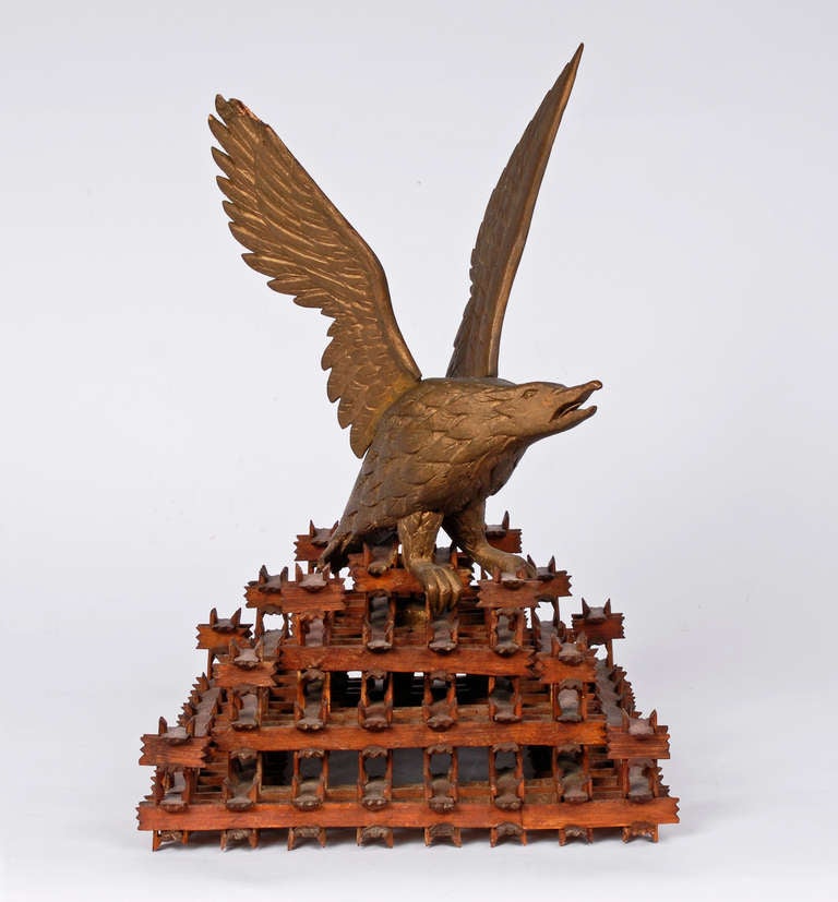 Wonderful folky Crown-of-Thorns stand with a carved eagle in flight. It is signed 'P. Herzman 1893.' The eagle is finely carved and is illustrated in the seminal book, 'Just for Nice' by Richard Machmer on page 50 and it is also illustrated in