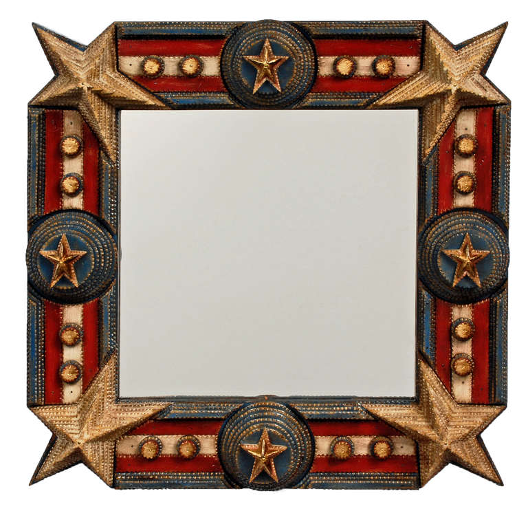 American Stars and Stripes Tramp Art Mirror