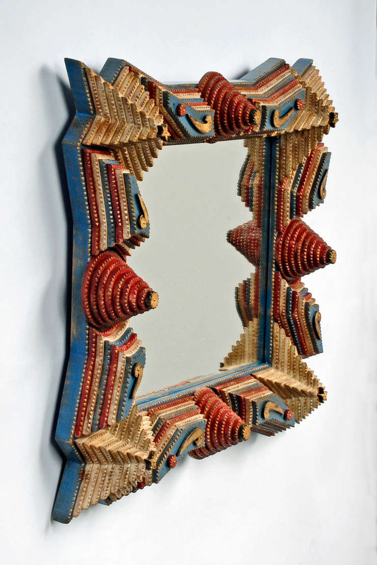 Contemporary Stars and Stripes Tramp Art Mirror by Angie Dow
