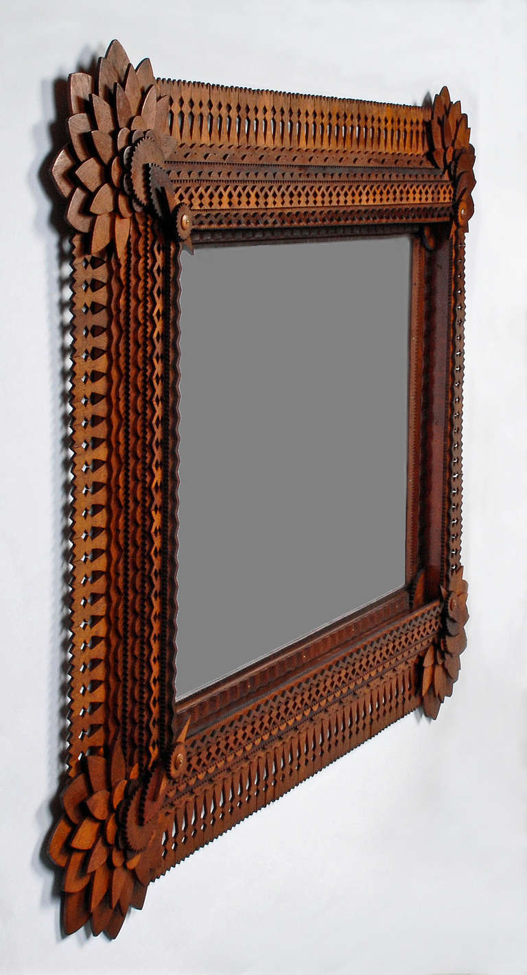 Folk Art Monumental Tramp Art Mirror by John Martin Zubersky For Sale