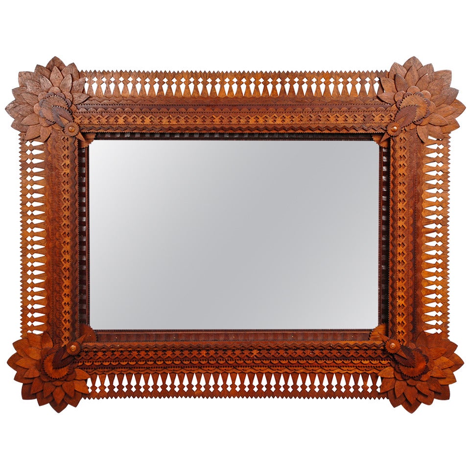 Monumental Tramp Art Mirror by John Martin Zubersky For Sale