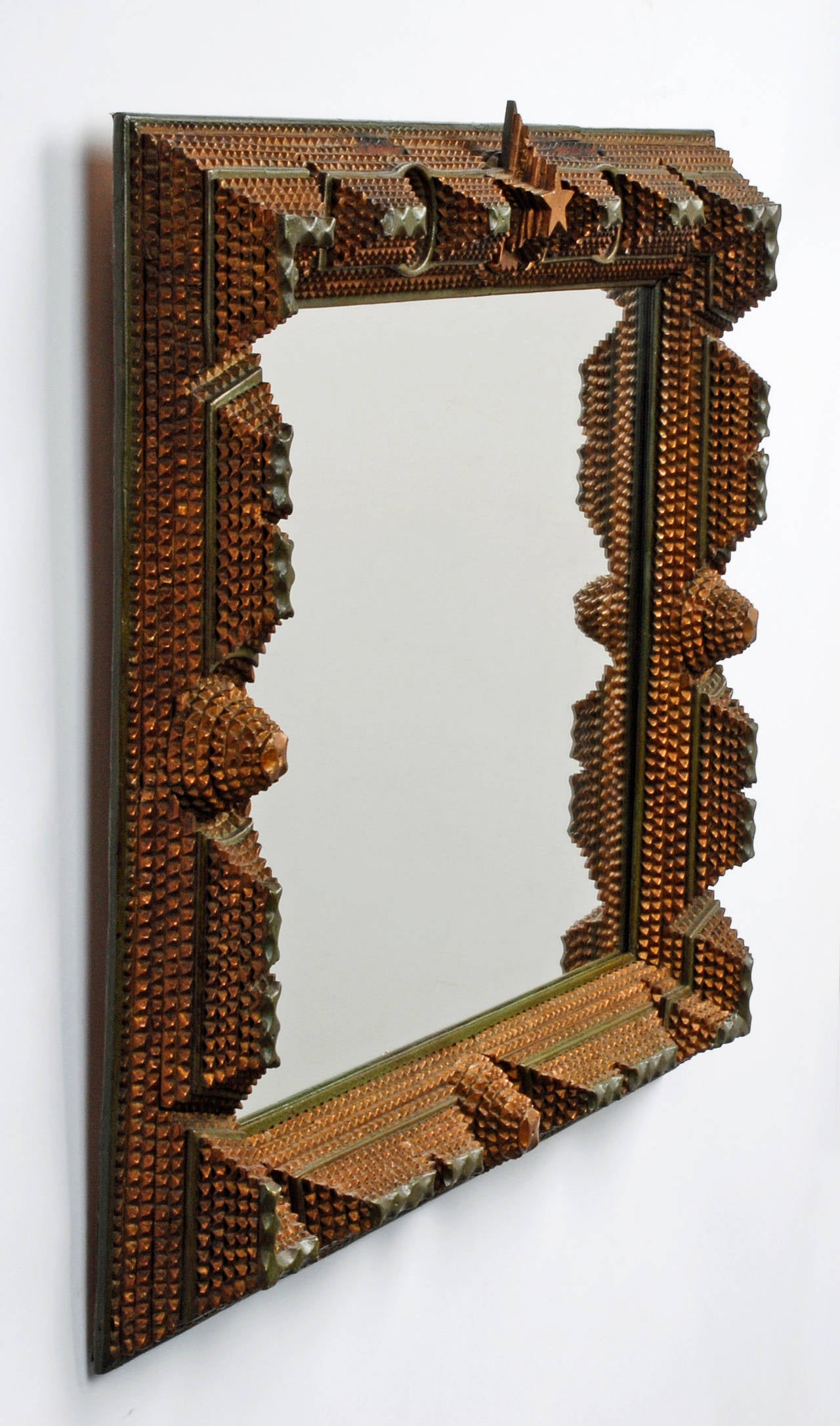 Tramp Art Mirror with Painted Decoration and Inset Mirrors For Sale 2